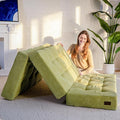 MAXYOYO Tri-Fold Mattress, 6 Inch Tufted Folding Futon Foam Bed, Foldable Floor Mattress Guest Bed Futon Topper Portable Camping Sleeping with Corded Fabric, Green, 59"x79"