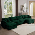 Aoowow Corduroy 4 Seater Couch with Ottomans,Modern Large Cloud Couches for Living Room,U Shaped Modular Sectional Cloud Sofas Deep Seat,U Shape Oversized Tufted Sofa Set (Green, 4 Seater + 2 Ottoman)
