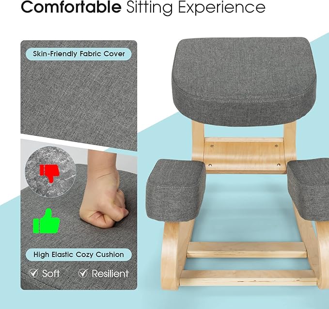 Giantex Kneeling Chair, Wood Posture Chair, Max Load 330 Lbs, Rocking Knee Chair with Soft Cushion, Natural Relief for Back, Shoulder or Neck Pain, Ergonomic Kneeling Chair for Office Home