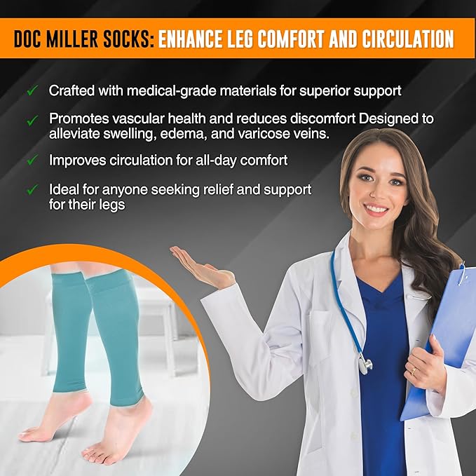 Doc Miller Compression Calf Sleeve for Men & Women – 20-30mmHg Graduated Support for Running, Shin Splints, Calf Strain – Knee High, Small to 6XL Plus Size
