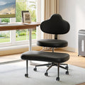 Cross Legged Office Chair with Wheels for ADHD, Ergonomic 360° Swivel Height-Adjustable Meditation Chair for Yoga, Kneeling Chair with 4 inch seat Cushion and Lumbar Support, PU Leather, Black