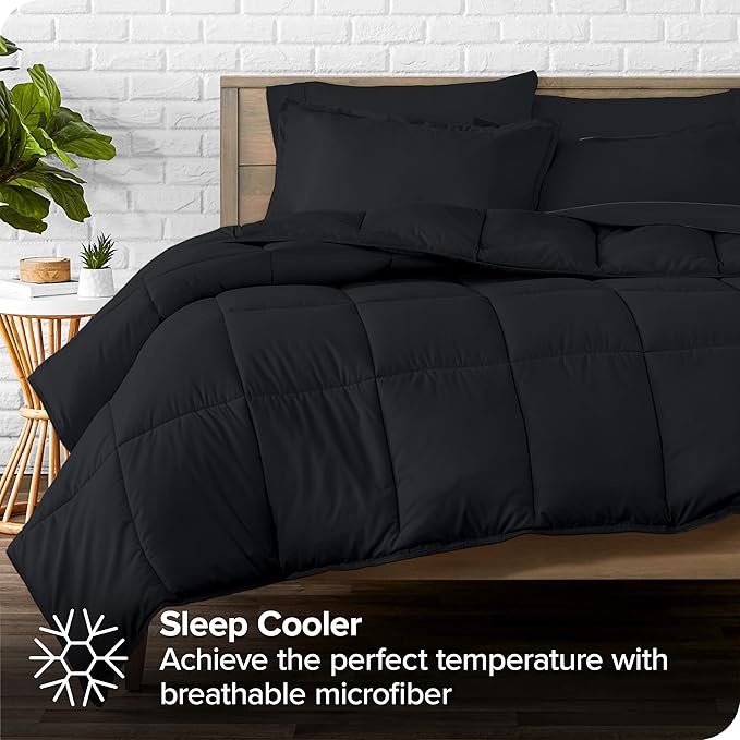 Bare Home Bed-in-A-Bag 7 Piece Comforter & Sheet Set - Full XL - Goose Down Alternative - Ultra-Soft 1800 Premium Bed Set (Full XL, Black/Black)