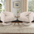 Kromax Swivel Accent Chair with Armrest, Set of 2, Mid Century 360 Degree Swivel Barrel Chair Overstuffed Tufted Velvet, Ideal for Living Room, Bedroom, Reading Room, Beige