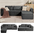 Furnify 106" Cloud Sectional Couch, Left/Right Facing Convertible Sofa with Deep Seat, L-Shape Modular Upholstered Foam Couch for Living Room Bedroom, No Assembly Required (Corduroy Fabric, Grey)
