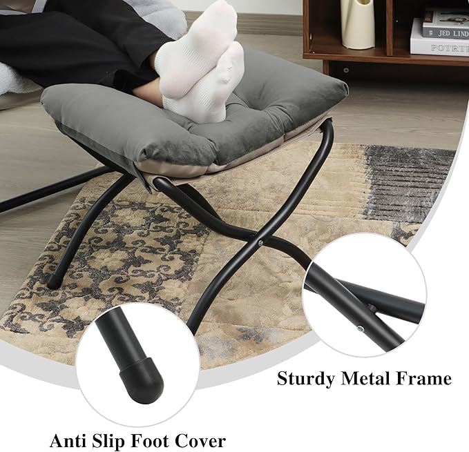 Mordchil HF 15"(H) Folding Ottoman, Foldable Footrest Stool, Portable Small Foot Stool for Couch, Collapsible Foot Rest Ottoman for Sofa, Accent Padded Ottomans for Living Room, Bedroom, Dark Grey