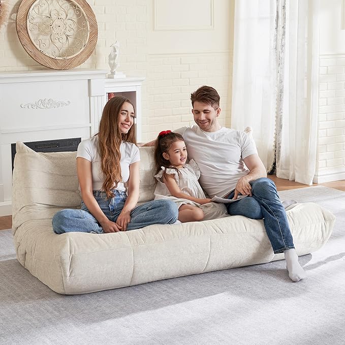 HABUTWAY Bean Bag Chair, Giant Bean Bag Chairs for Adults, 3 Seater Fireside Chair, Lazy Large Floor Bean Bag Sofa for Living Room, Bedroom, Dorm, Office (Beige)