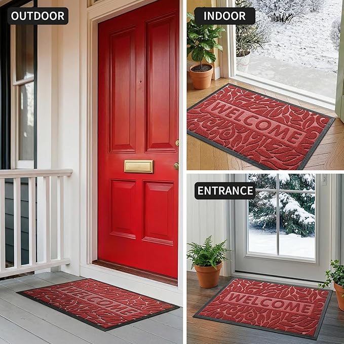 Yimobra Large Welcome Mat 36x24, Waterproof Non-Slip Outdoor Mats for Front Door Outside Entrance, Low-Profile Entryway Mat Indoor for Garage Patio, Wine Red