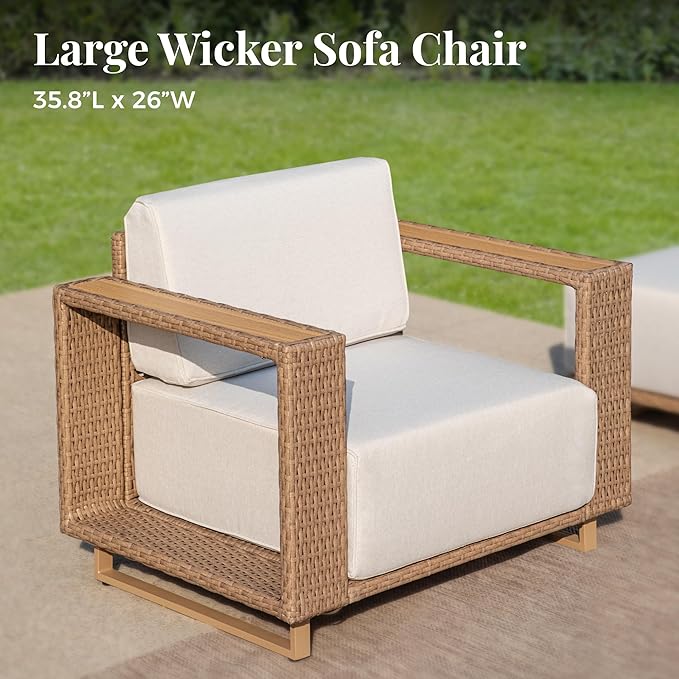 MIXPATIO Outdoor Patio Furniture Set, 5 Piece Outdoor Rattan Wicker Sofa Couch, Conversation Sets with 2 Single Sofa, 2 Armchairs and Coffee Table for Deck Backyard Lawn