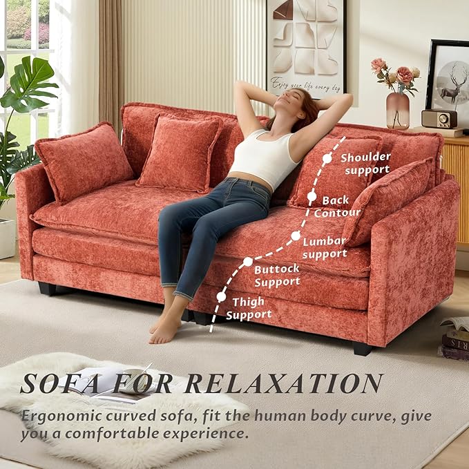 SoarFlash 77.95" Chenille Sectional Sofa, Comfy Modular Loveseat Sofa, Modern 2-Seat Couch Deep Seat Sofa Set for Living Room,Orange