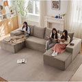 Sectional Cloud Couch for Living Room, Modular Floor Deep-Seat Sofa, Big Comfy Corduroy Couches Set with Fluffy Memory Foam, Stupendous U Shaped Sofas, No Assembly Required, Camel