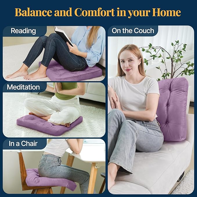 Velvet Floor Pillow Set of 2, Square Large Pillows Seating for Adults, Tufted Cushions for Meditation, Yoga, Tatami, Living Room, Chair, Machine-Washable & Dryer-Safe, Lavender, 22x22 Inch