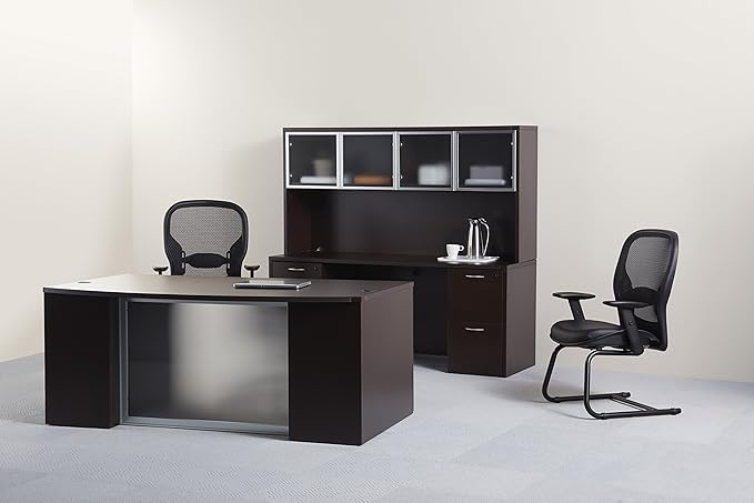 Space Seating 24 Series Professional Breathable Mesh Back Manager's Adjustable Office Chair with Bonded Leather Seat, Black