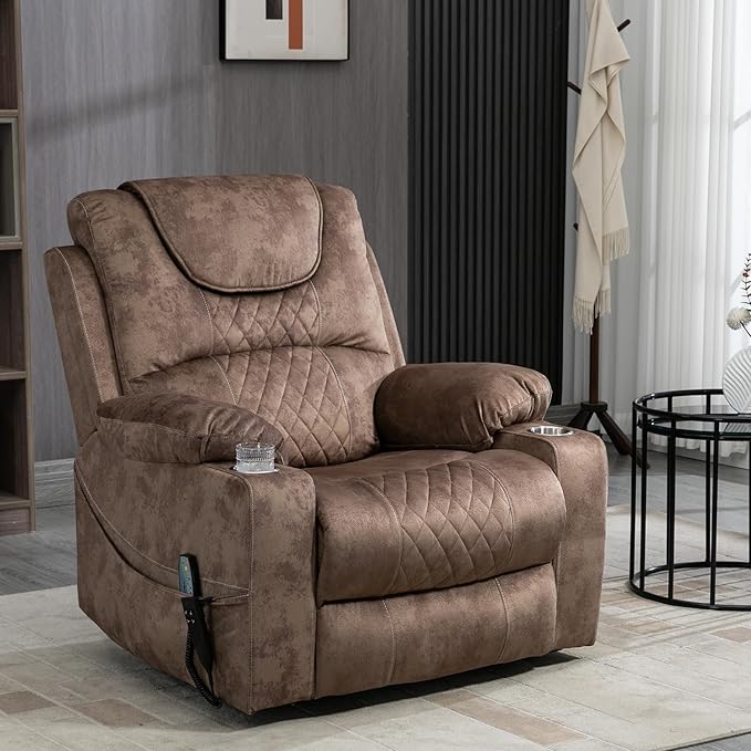 Oversized Power Lift Recliner Chair for Big and Tall, 25" Large Electirc Recliner Chair with Massage and Heating, Dual Motor Zero Gravity Recliner Sofa, Velvet, Brown