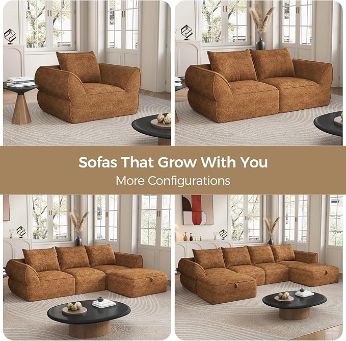 42.5" Single Cloud Sofa, Boneless Couch for Small Spaces, Modern Comfortable Upholstery Sofas with Pillows for Living Room, Apartment, Dorm, Office, Removable Cover, No Assembly Required, Orange