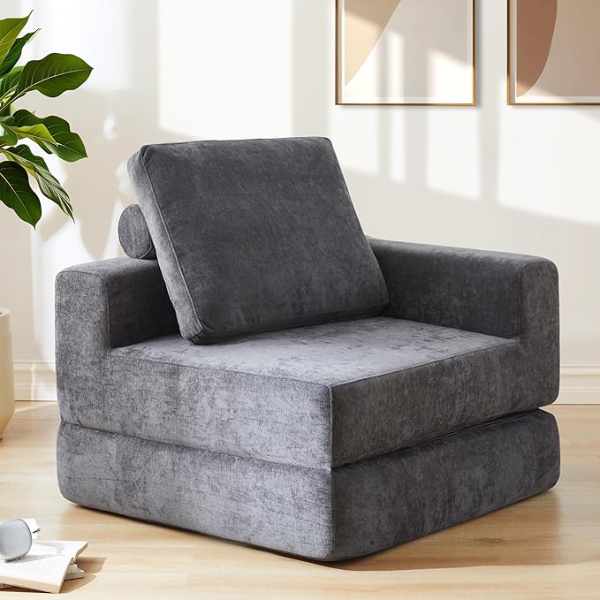 8" Thick Freestanding Folding Sofa Bed for Adults,Convertible L-Shaped Sleeper Chair with Left Armrest and Pillow, Lazy Couch for Living Room/Bedroom/Guest Use/Home Office/Apartment