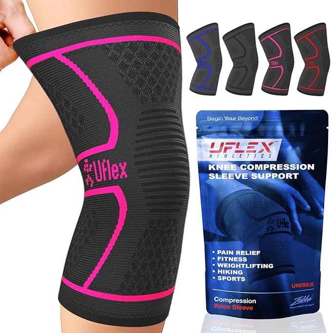 UFlex Athletics Compression Knee Brace for Women & Men Knee Sleeves Support for Sports, Running, Weightlifting, Arthritis, Meniscus Tear, ACL, Hiking, Recovery Support & Fitness
