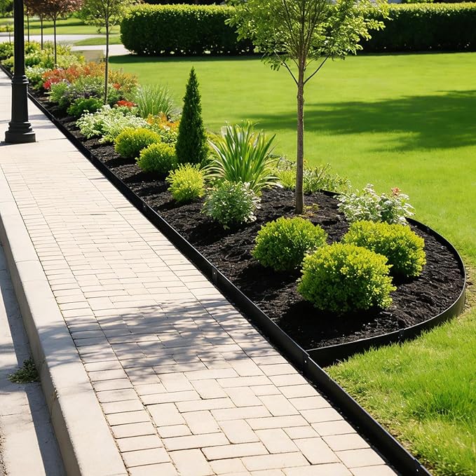 Metal Landscape Edging Galvanized Steel Edging Metal Garden Edging Border 40 Inch Strips 8 Inch Depth Black Steel Landscaping Edge 6-Pack for Lawn Yard Pathway 20 Ft Total (with 6 Clips)
