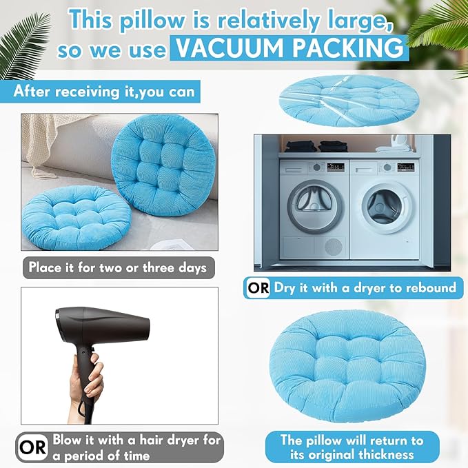 Jerify Floor Pillow Cushions 22 x 22 Inch Round Square Large Meditation Floor Pillow for Classroom Adult Meditation Picnic Party Cushion for Seating Gift Christmas(Round,Bright Blue,2 Pcs)