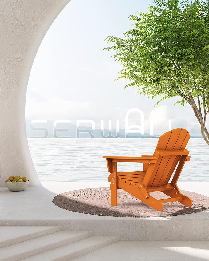 SERWALL Folding Adirondack Chair for Patio Garden Outdoors Heavy All-Weather Fire Pit Chairs - Orange