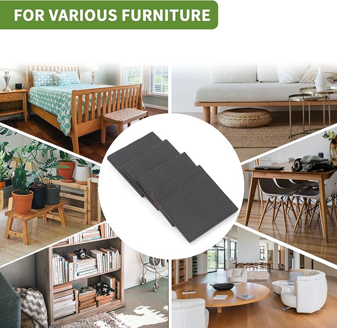 COVERCORNER Non Slip Furniture Pads 16 PCS 3'' Square - Anti Slip Furniture Pads - Self Adhesive Rubber Feet Furniture Feet - Chair Leg Floor Protectors - Keep Furniture in Place