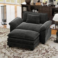 CDCASA 50'' Oversized Chair with Movable Ottoman, Chenille Comfy Cloud Sofa Accent Chair w/Large Seat and Armrests, Modern Extra Wide Armchair Reading Chairs for Living Room, DIY Combination, Black