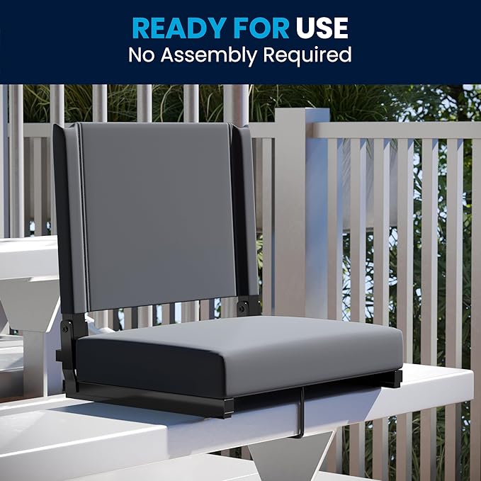 Flash Furniture Grandstand Portable Stadium Seat for Bleachers or Benches, Folding Padded Stadium Chair with Carrying Handle, 500 lb. Weight Capacity, Gray