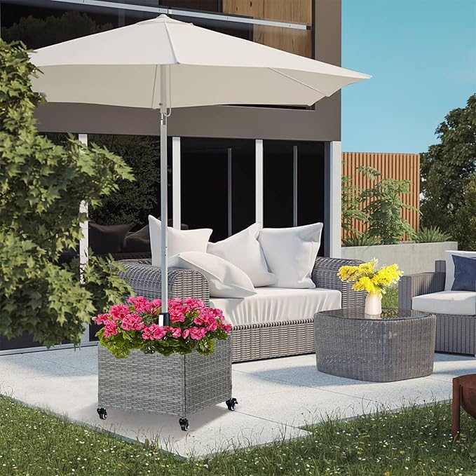 SUNNYPARK Umbrella Stand Outdoor Base with 4 Wheels Heavy Duty Patio Umbrella Planter for Garden Backyard Deck Poolside