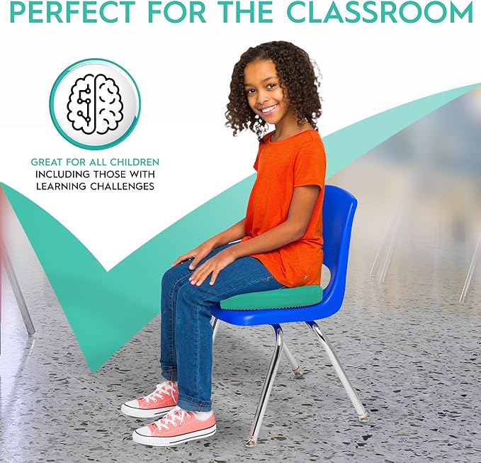 Shaped Wiggle Seats by Bouncyband – Green Monster, 13"x10.5"x2.2" – Inflatable Sensory Cushion for Kids, Improves Student Productivity and Focus, Comes with Easy-Inflation Pump to Customize Firmness
