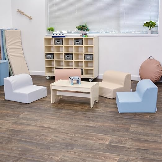 Children's Factory Library Lounger, Flexible Seating Classroom Furniture, Comfy Kids Chairs, Sand, Single Lounger