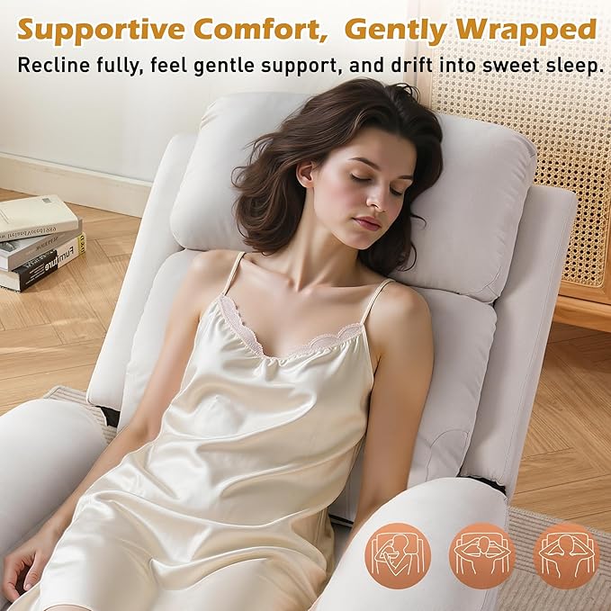 Recliner Chair, Living Room Chairs for Adults, Padded Deep Seat Reading Chair with Side Pockets, Small Recliners for Small Spaces, Lounge Chair for Living Room, Bedroom, and RV (Linen)