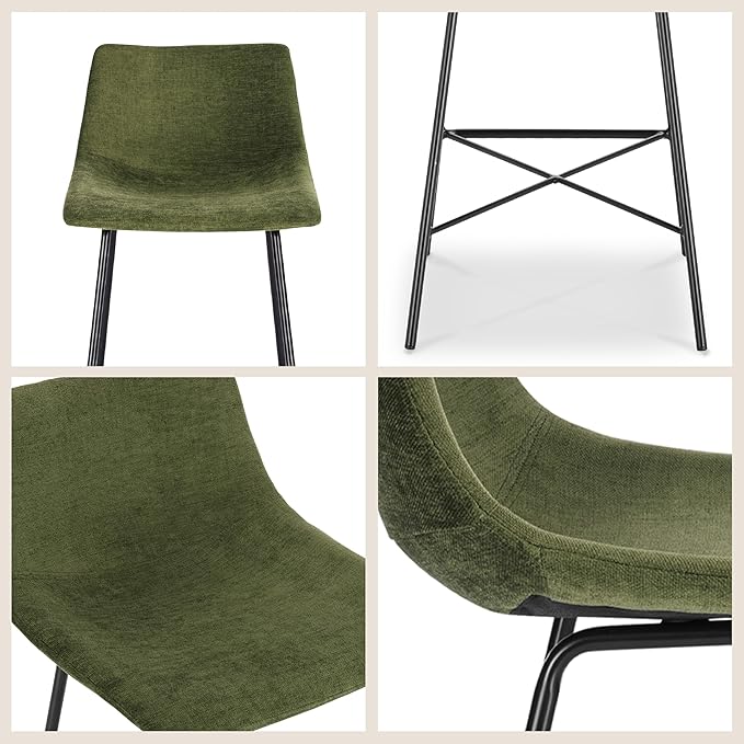 Poly & BARK Paxton Leather Counter Stools 24 Inches – Set of 3 - Counter Height Bar Stools – Barstools for Kitchen Island or Counters – Faux Leather & Matte Black Steel Base – Distressed Green Velvet