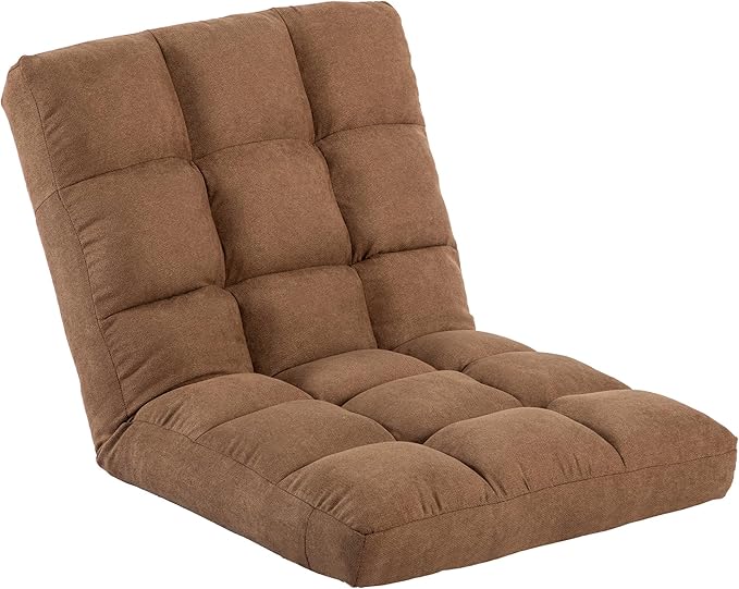 Floor Chair, 24 inches Wide Oversized Velvet Armless Lay Flat Floor seat Padded Meditation Chair with 6 Adjustable Position Ergonomic Comfortable Convenient(LRSF-006-TAN)