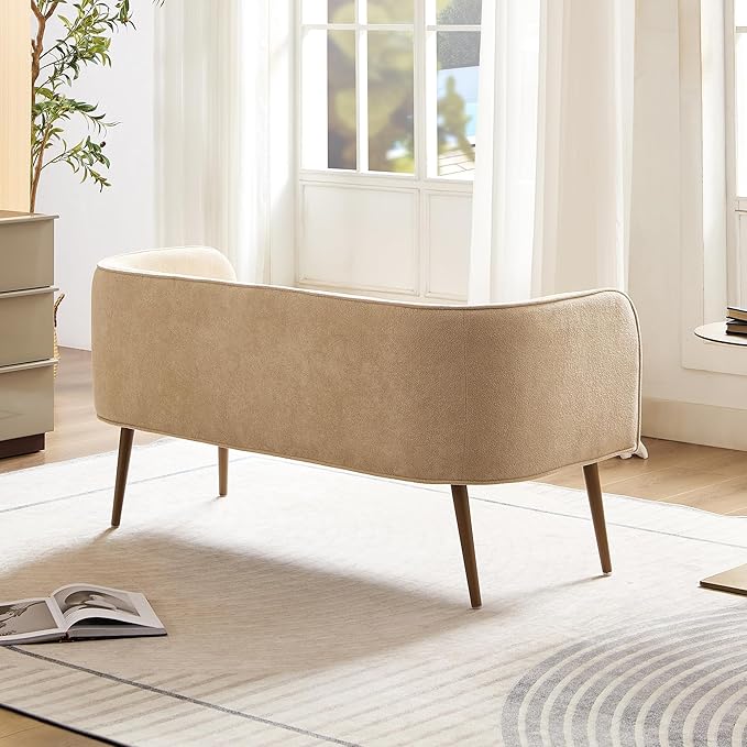 Bedroom Bench with Low Back,Inside Metal Frame (Beige)