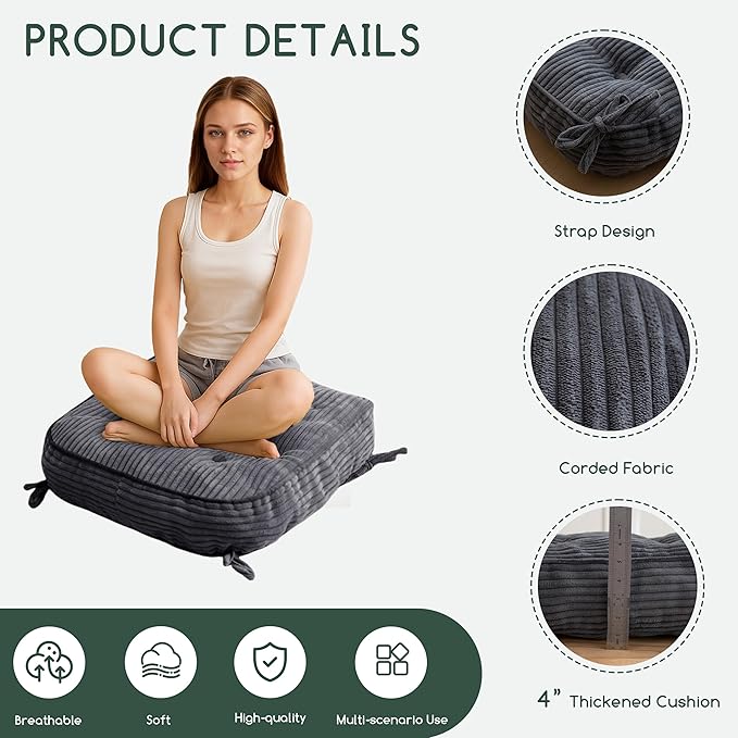 HIGOGOGO Rocking Chair Cushions with Corduroy Cover (Without Chair), 46 x 18 Inch Supportive Cushion, Overstuffed Chair Cushion,Dark Grey