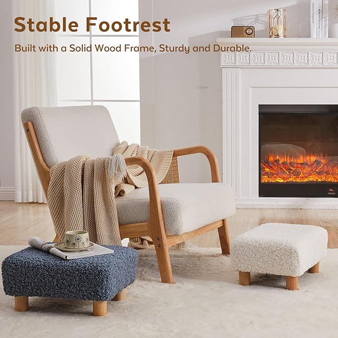 FIMIVIBI Small Foot Stool Ottoman, Sherpa Footstool Ottoman Foot Rest for Couch, Rectangle Footstools and Ottomans Small for Living Room, Entryway and Bedroom (White)