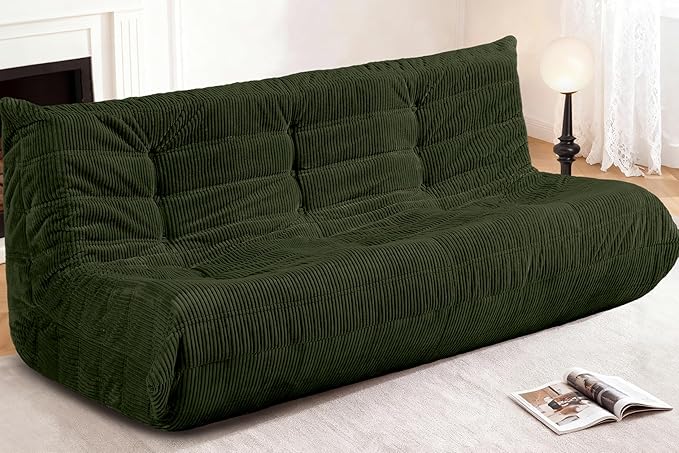 Bean Bag Chair,Giant Beanbag Chairs for Adults,Comfy Large Fireside Chair Lazy Sofa,Corduroy Bean Bag Lounger with Memory Foam Filled,Floor Sofa Couch for Home,Living Room (Green, 3-Seater)