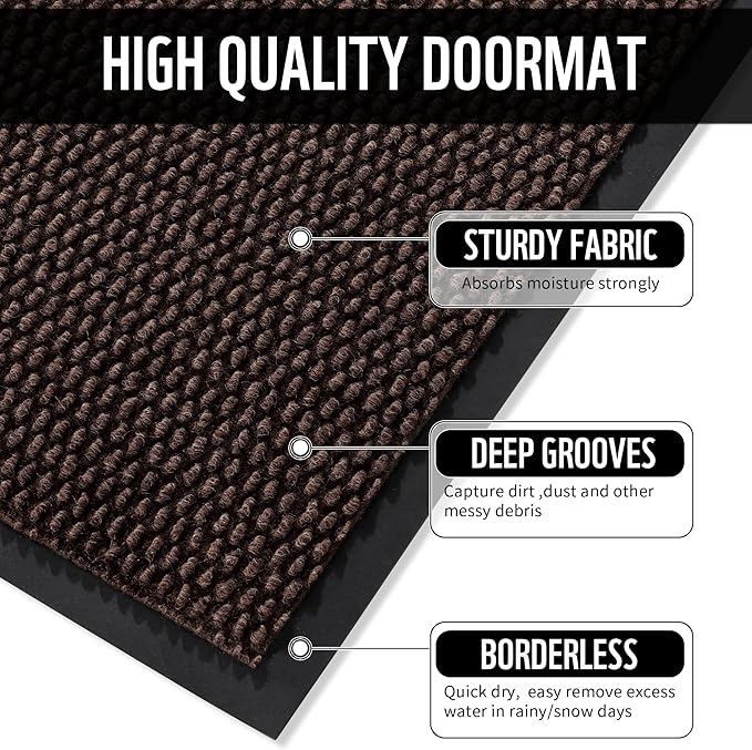 Yimobra Doormat Outdoor Indoor Entrance 47 x 32, All-Season All-Weather Front Door Mat, 100% Waterproof Welcome Matt for Floor Garage Outside Entry, Stain and Fade Resistant, Black Coffee