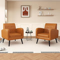 LSSPAID Accent Chairs Set of 2, Brown PU Leather Living Room Chairs, Modern Comfy Upholstered Armchairs Single Sofa Chair with Solid Wood Legs for Apartment, Reading, Office