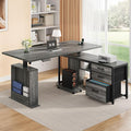 63" L Shaped Standing Desk with 3 Drawers Electric Adjustable Height Desk Corner Standing Desk with Storage Computer Game Desk with Power Outlets Computer Tower Stand for Home Office, Grey