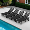 SERWALL Patio Chaise Lounge Chair Set of 4, HDPE Outdoor Lounge Chair with Cup Holder, 5 Positions Adjustable Poly Lounger with Rolling Wheels for Poolside, Deck, Sunbathing, Black