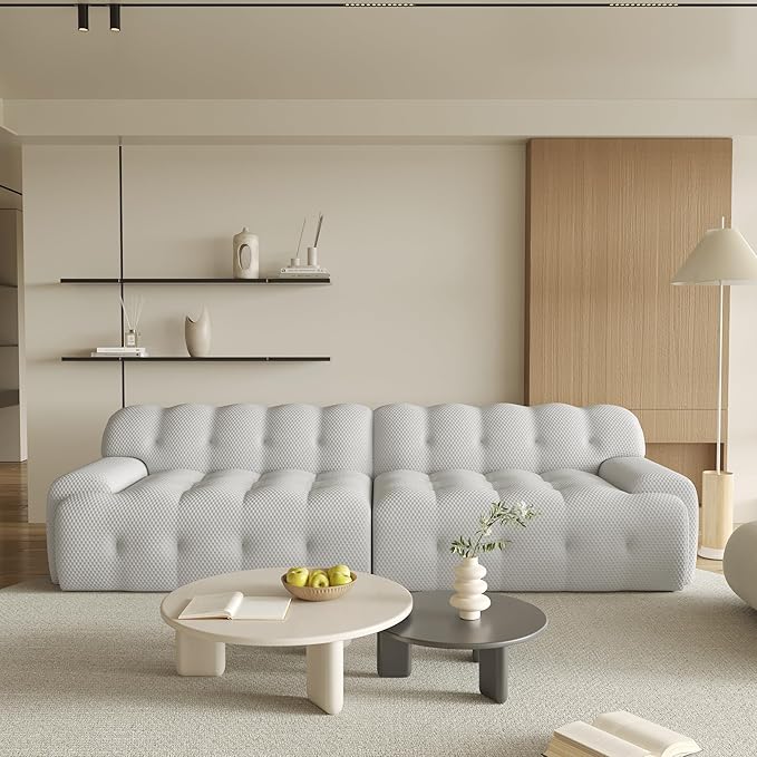 102.4inch Modular Sectional Couch,Oversized Loveseat Sofa, 3D Mesh Fabric Comfy Cloud Sofa Couches, Curved Couch for Living Room, Office, Apartment,No Assembly Required (Light Grey, 102.4")