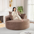 Oversized Round Chaise Longue Chair Indoor, Modern 55-inch Upholstered Corduroy Deep Seat Circle Single Cloud Lounge Floor Sofa Chair for Living Room, Bedroom Apartment, Brown