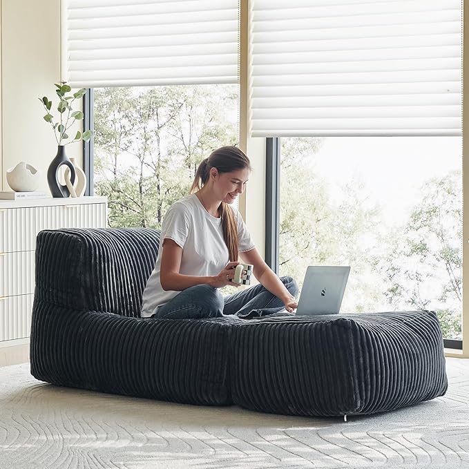 Bean Bag Chair, Giant Bean Bag Chairs for Adults, Comfy Corduroy Boneless Chair, Memory Foam Filled Bean Bag Sofa for Living Room, Bedroom, Balcony, Grey