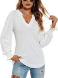 Romanstii Women's Casual V-Neck T-Shirts Loose Puff Long Sleeve Tops Tunic Blouses
