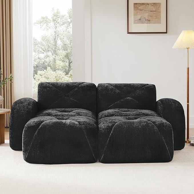 Modular Sectional Sofa with Free Combination,Boneless Floor Couch for Small Spaces, Living Room & Lounge,Velvet 2-Seater Sectional Couch with 2 Ottomans,No Assembly Needed