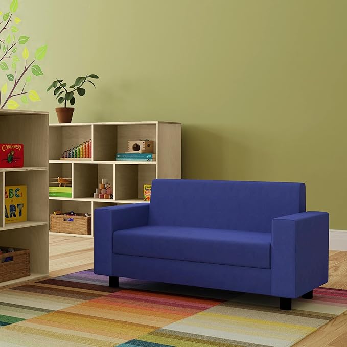 Factory Direct Partners SoftScape Inspired Playtime Classic Reading Sofa, Children's Commercial-Grade Upholstered Furniture for Home, Daycare, Preschool, Library; Comfy Modern Design - Blue, 14473-BL