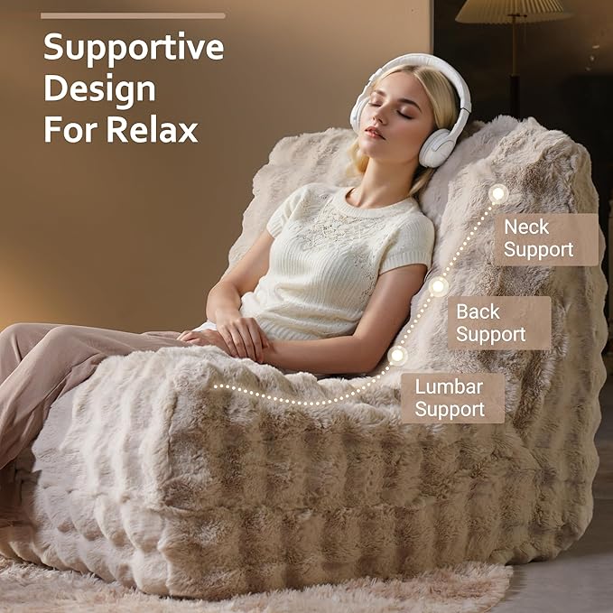 HOOOWOOO Giant Bean Bag Chair,Fireside Floor Beanbag Chair for Adult Kids,Comfy Single Sofa Couch for Bedroom,Living Room,Office (Beige, Standard)
