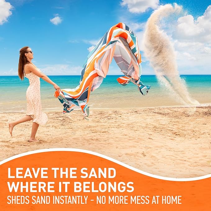 Everlasting Comfort Large Beach Blanket Waterproof & Sandproof - 128” x 108” /10.7ft x 9ft - Lightweight Picnic Mat, Camping Necessities for 10 People - Accessories for Outdoor Festivals - Orange