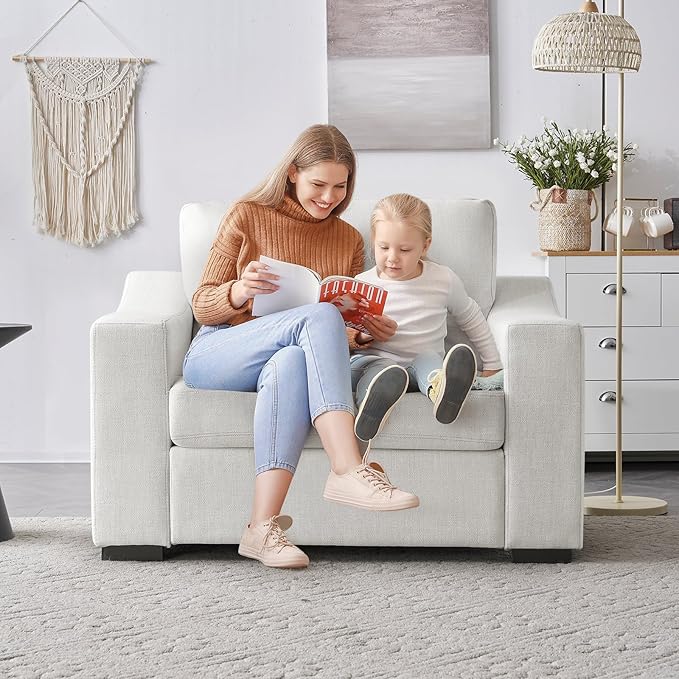 ELUCHANG Oversized Sofa Bed, Upholstered Chaise Lounge Comfy Sleeper Sofa with Soild Wood Frame, Deep Seat Sofa Couch for Living Room Bedroom Apartment, Linen, White