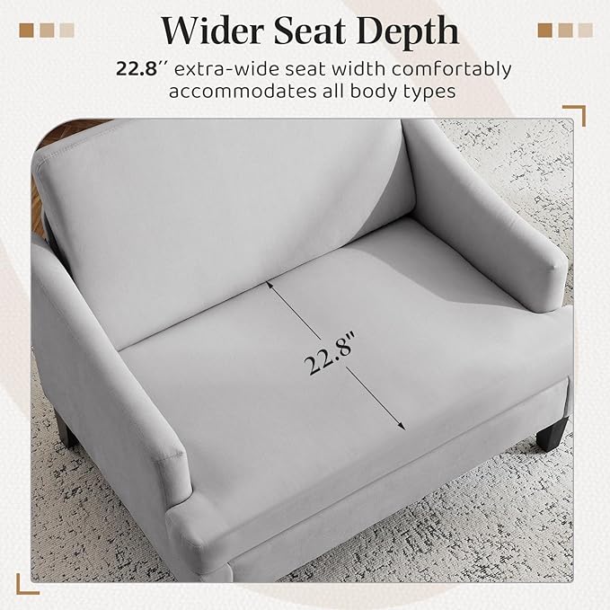 Bezseller Oversized Accent Chairs Set of 2, 33.5'' Wide Seat Comfy Armchair with 2 Pillows, Upholstered Big Reading Chair, Modern Single Sofa Chair for Living Room Bedroom Apartment Office, Grey